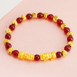 BE386 FineWomanGirl Party Wedding Vintage PIXIU Beads Chain24KT Bracelet