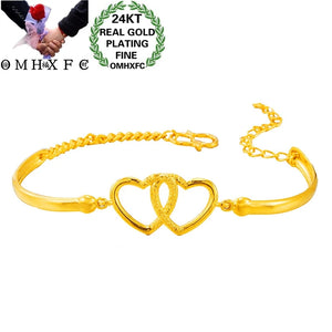 European Fine Hot Woman Double Hearts 24KT Bracelet Bangle