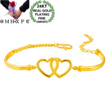 European Fine Hot Woman Double Hearts 24KT Bracelet Bangle