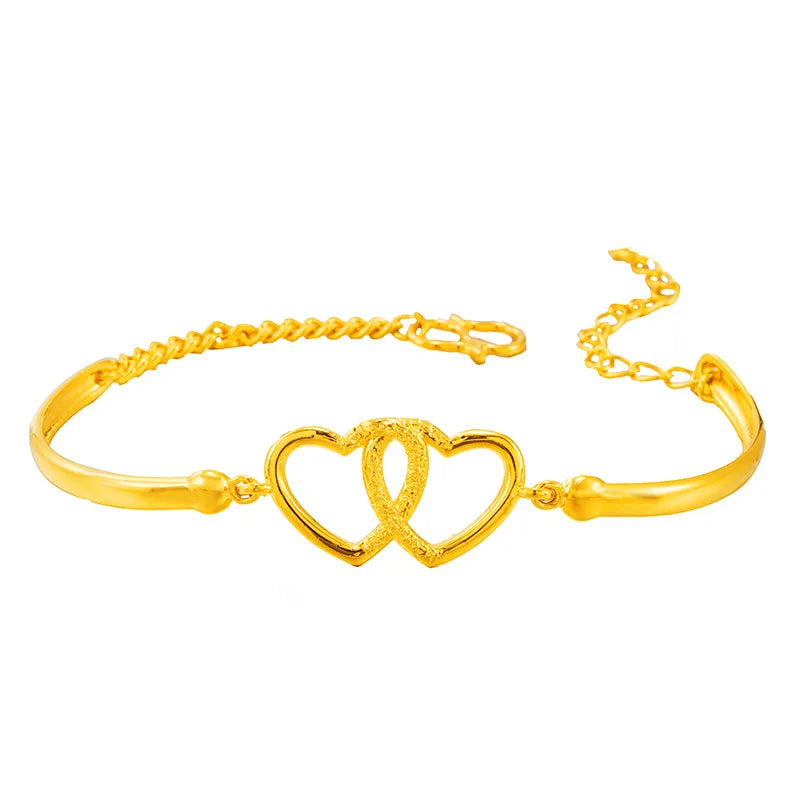 European Fine Hot Woman Double Hearts 24KT Bracelet Bangle