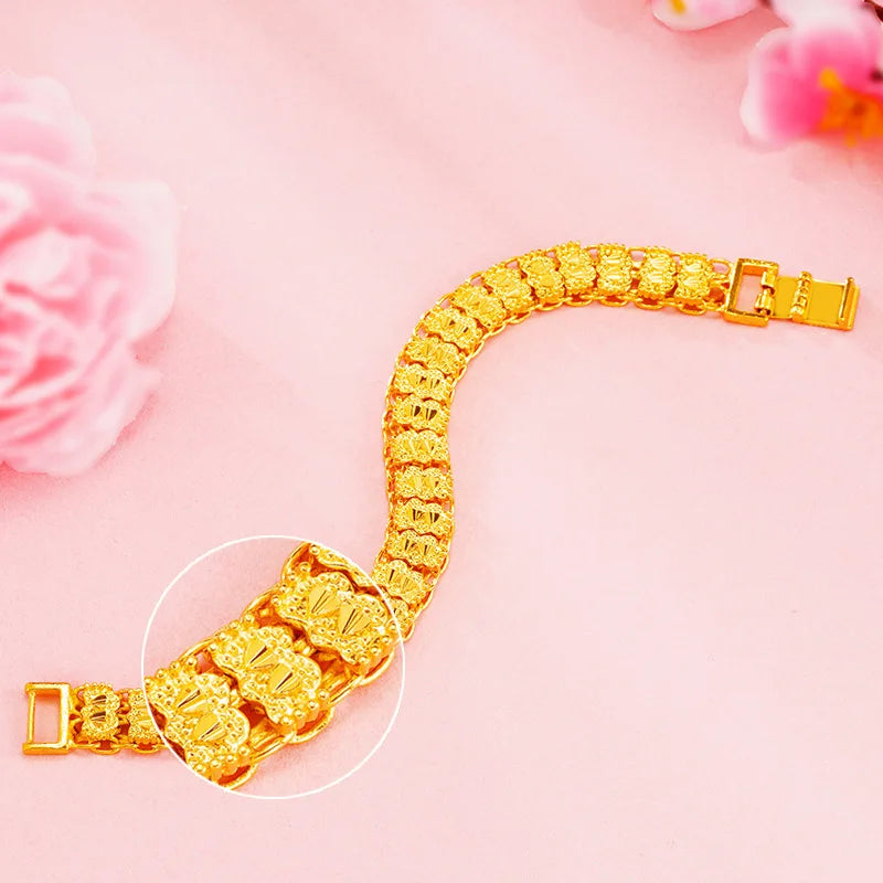 European Fine Woman Man Unisex Wide Chain 24KT Bracelet