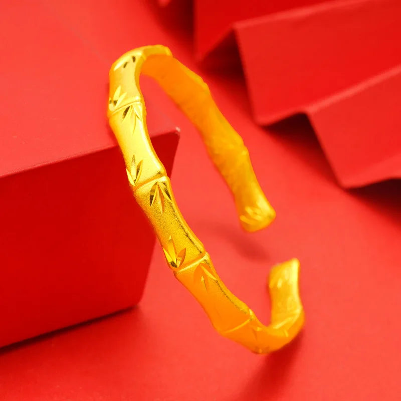 European Fine WomanBamboo 24KT Open Bracelet