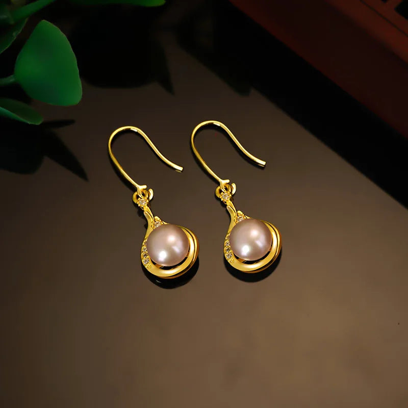 ER240 Freshwater Pearl Zircon Drop Earrings