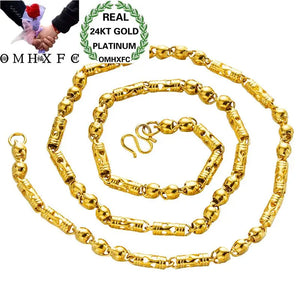 OMHXFC 24KT Chain Necklace NL49 Long Wide Beads Cylinder Party Wedding Gift