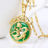 OMHXFC European Man Party Birthday Wedding Dragon Green Jade Pendant Necklace