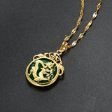 OMHXFC European Man Party Birthday Wedding Dragon Green Jade Pendant Necklace
