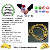 European Man Long Twisted Real 24KT Chain Necklace NL11