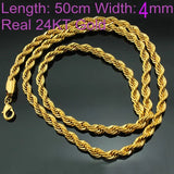 European Man Long Twisted Real 24KT Chain Necklace NL11