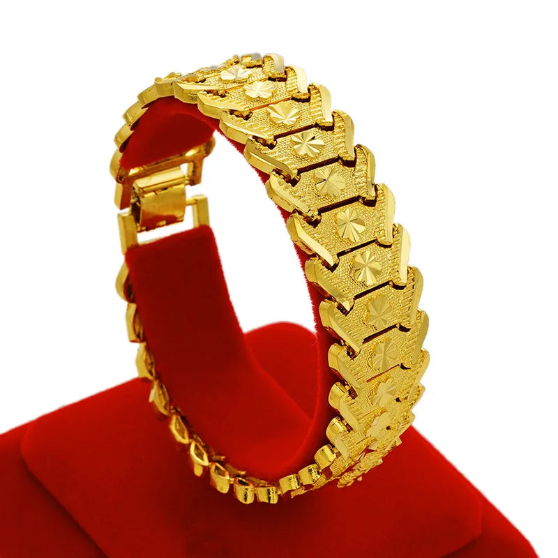 European Man Wide Heart Watch 24KT Bracelet BE273