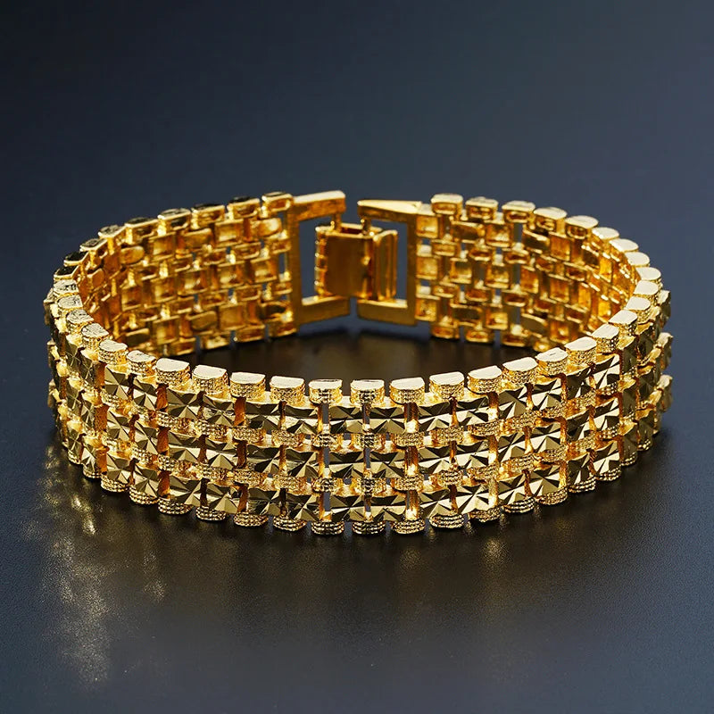 OMHXFC Vintage Wide Watch Chain 18KT Bracelets BE165