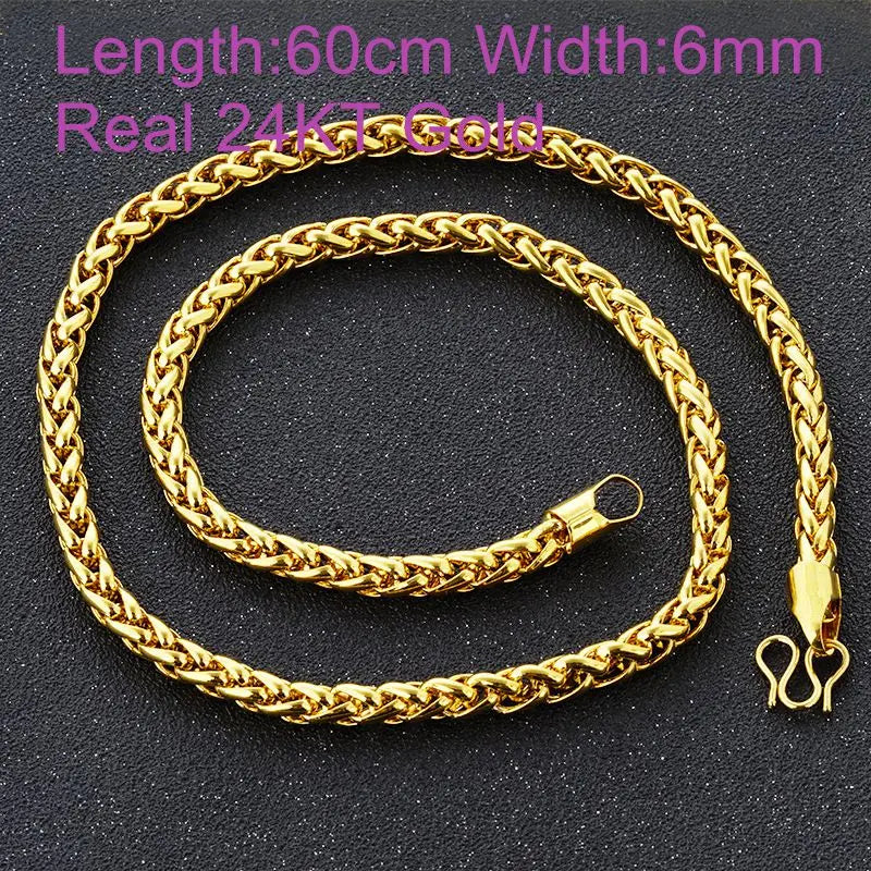 OMHXFC European Man Male Party Wedding Gift Long Link 24KT Chain Necklace