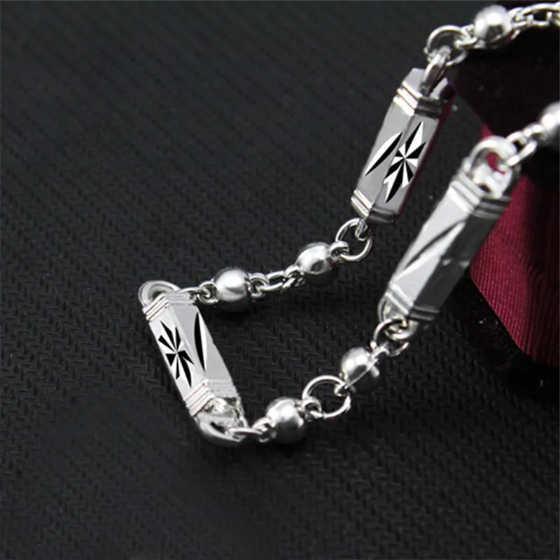 European Wedding Geometric Cylinder Beads 925 Silver Necklace