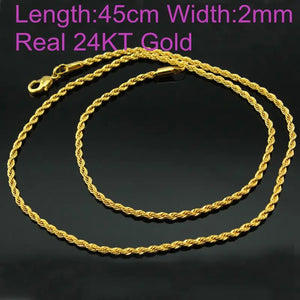 Real 24KT Gold Twisted Chain Necklace for Men