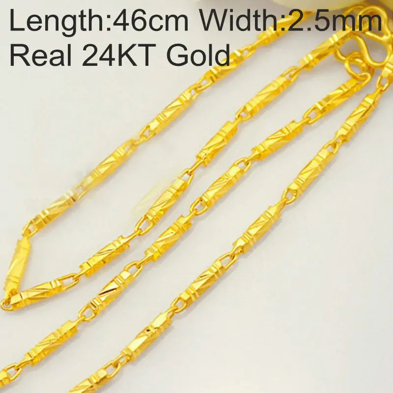 24KT Cylinder Chain Necklace Long 46cm Gift