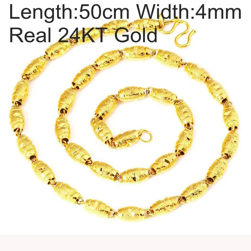 OMHXFC 24KT Olive Real 4 5 6mm Chain Necklace, European Man Party Wedding Gift