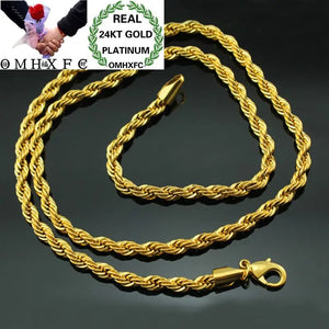 OMHXFC 24KT Chain Necklace NL65 Long Wide Twisted Real 4mm