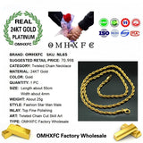 OMHXFC 24KT Chain Necklace NL65 Long Wide Twisted Real 4mm