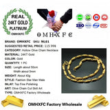 European Man Party Wedding Gift Wide 5mm Hollow Olive Real 24KT Chain Necklace