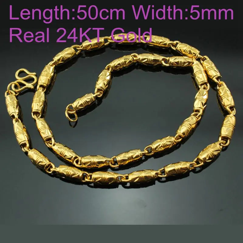 European Man Party Wedding Gift Wide 5mm Hollow Olive Real 24KT Chain Necklace