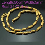 European Man Party Wedding Gift Wide 5mm Hollow Olive Real 24KT Chain Necklace