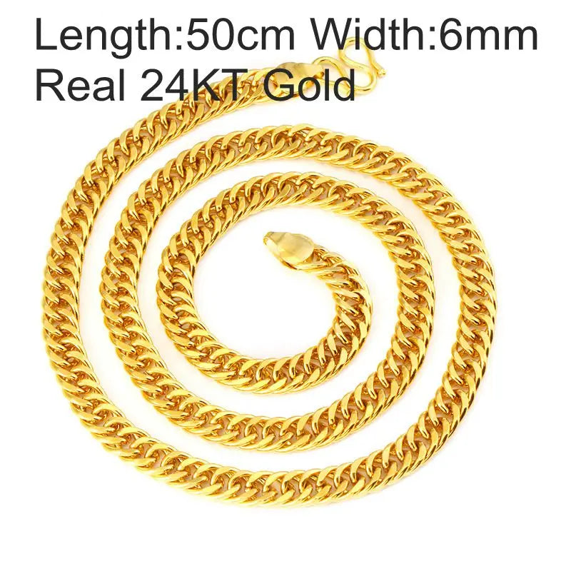 OMHXFC Real 24KT Chain Necklace NL40 - 6 8 10mm Wide