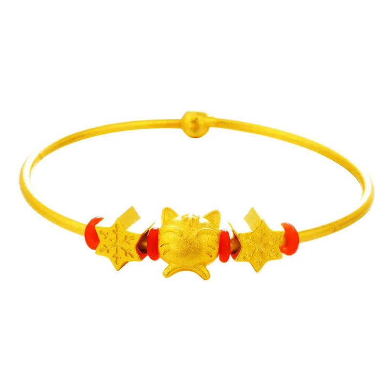 European Woman Bride Mother Party Tiger Star Bead 24KT Bracelet Bangle