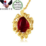 European Vintage Green Red Flower 24KT Pendant Necklace