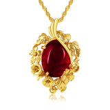European Vintage Green Red Flower 24KT Pendant Necklace