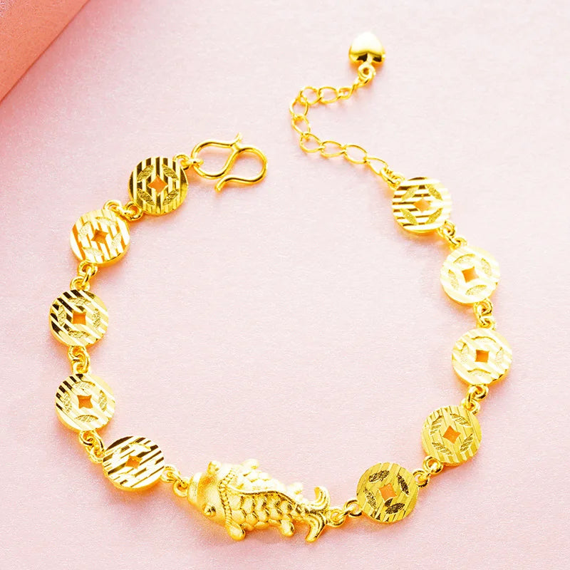 European Woman Girl Party Birthday Wedding Gift Fish Carp Coin Link Bracelet