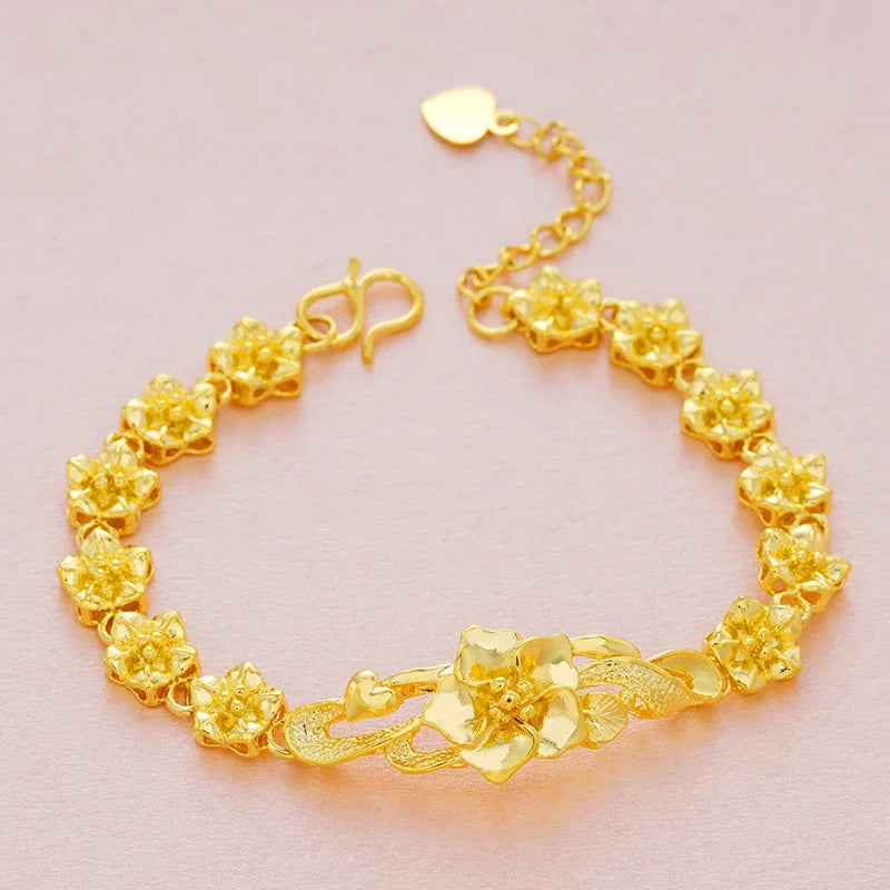 European Woman Girl Flower Link 24KT Bracelets