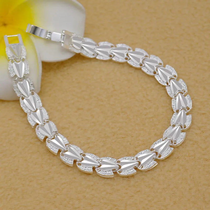 925 Sterling Silver Geometric Heart Link Bracelet