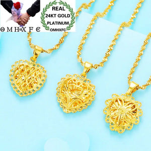 European Woman Girl Hollow Love Heart 24KT Real Charm Pendant