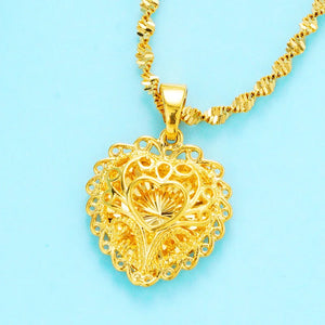 European Woman Girl Hollow Love Heart 24KT Real Charm Pendant