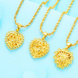 European Woman Girl Hollow Love Heart 24KT Real Charm Pendant