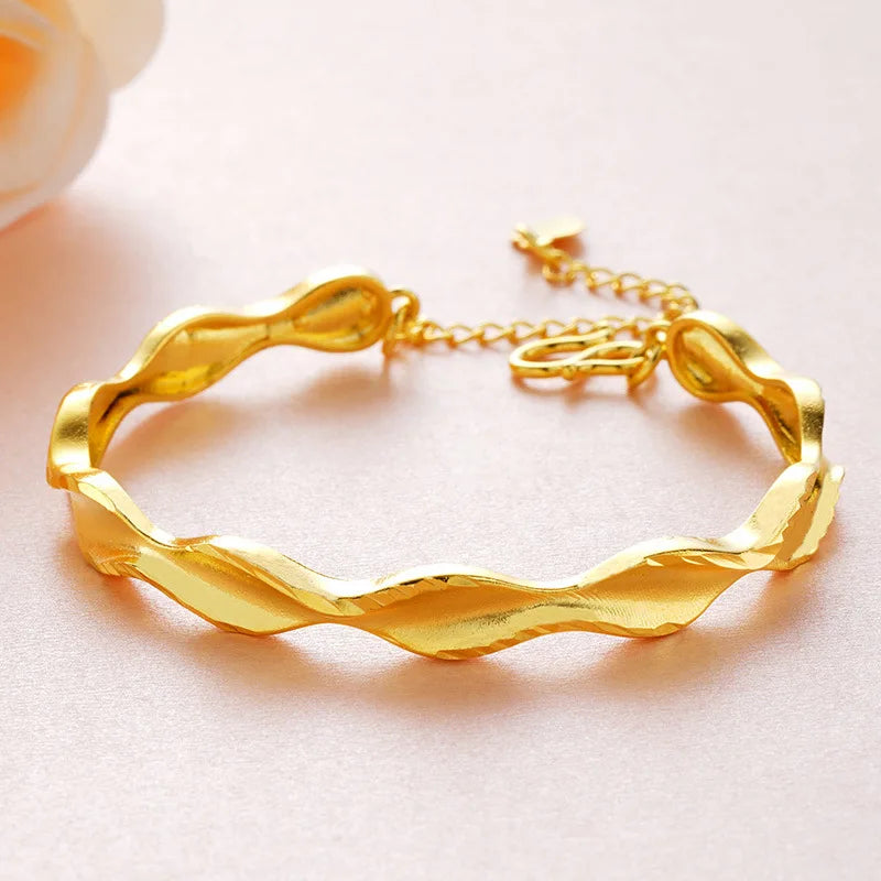 European Girl Birthday Gift Wave Bowknot 18KT Bangles Bracelets