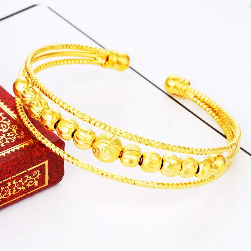Bohemia Lines Beads 18KT Open Bangles Bracelets BE46