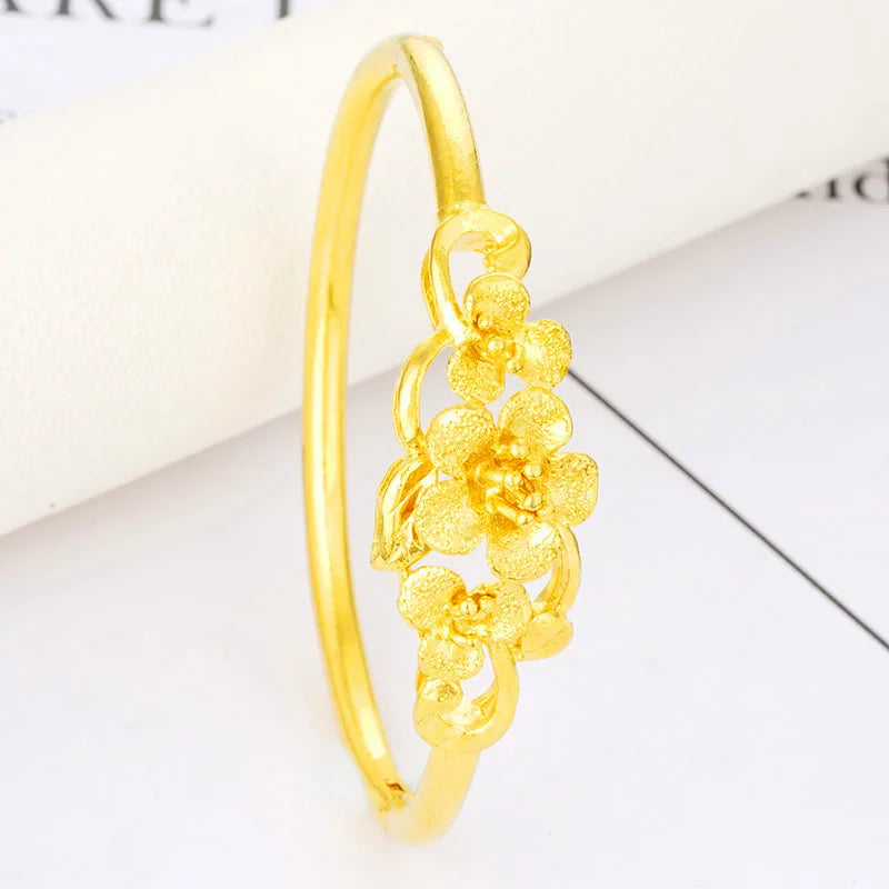 European Woman Party Wedding Flowers 24KT Bangles Bracelets BE78