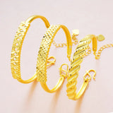 European Woman Wedding Gift Geometric Lines 24KT Bangles Bracelets