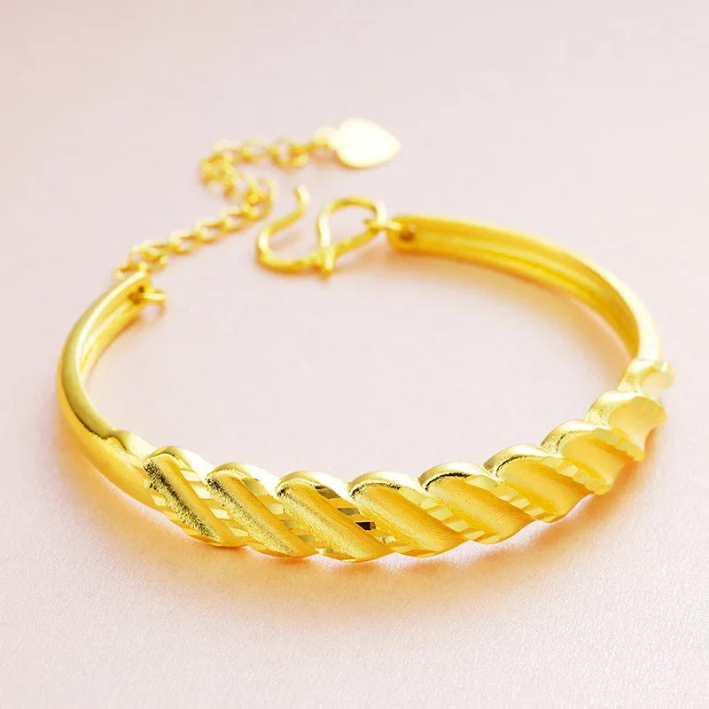 European Woman Wedding Gift Geometric Lines 24KT Bangles Bracelets