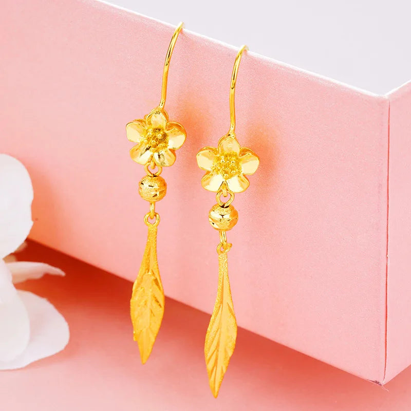 European Woman Girl Party Wedding Gift Flowers Leaves 18KT Drop Earrings