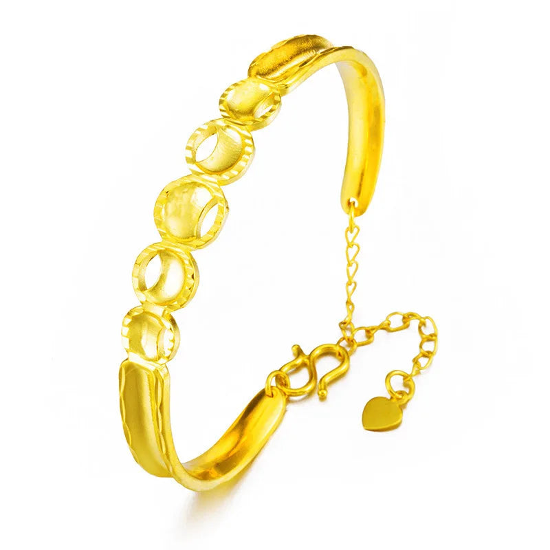 European Wedding Gift Hollow Flowers Circles Heart 24KT Bracelets