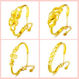 European Wedding Gift Hollow Flowers Circles Heart 24KT Bracelets