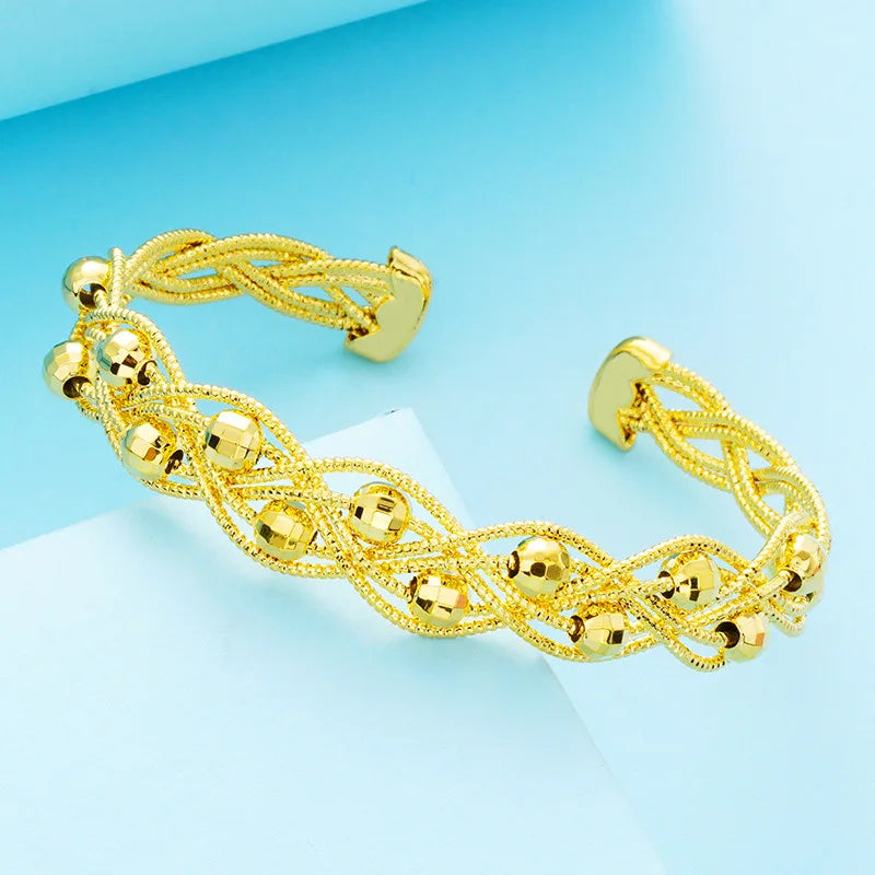 24KT Open Bangles Bracelets with Lucky Beads
