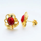 European Woman Girl Party Wedding Gift Red Green Flower Stud Earrings