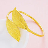 European Rose Leaf Morning Glory 24KT Open Bangles Bracelets