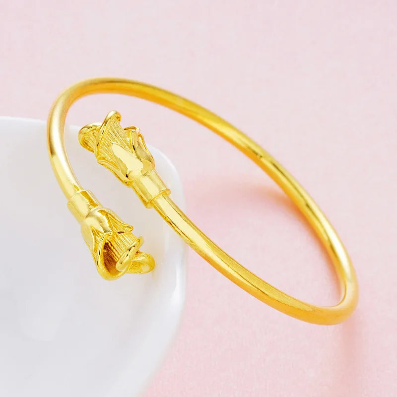 European Rose Leaf Morning Glory 24KT Open Bangles Bracelets