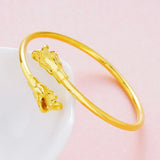 European Rose Leaf Morning Glory 24KT Open Bangles Bracelets