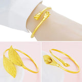European Rose Leaf Morning Glory 24KT Open Bangles Bracelets