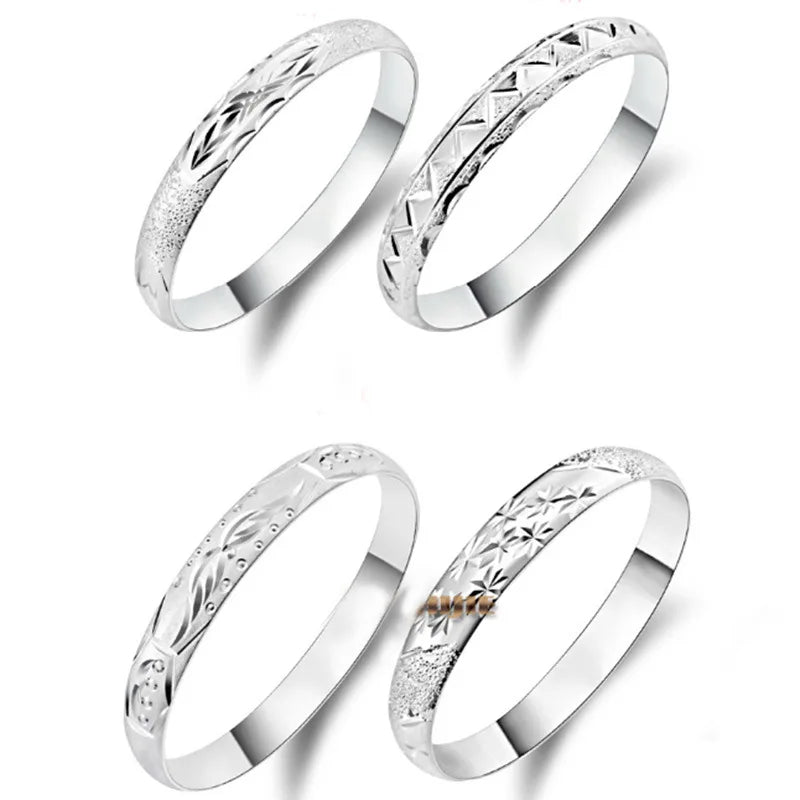 925 Silver Bangle Bracelet with Stars Heart Geometric