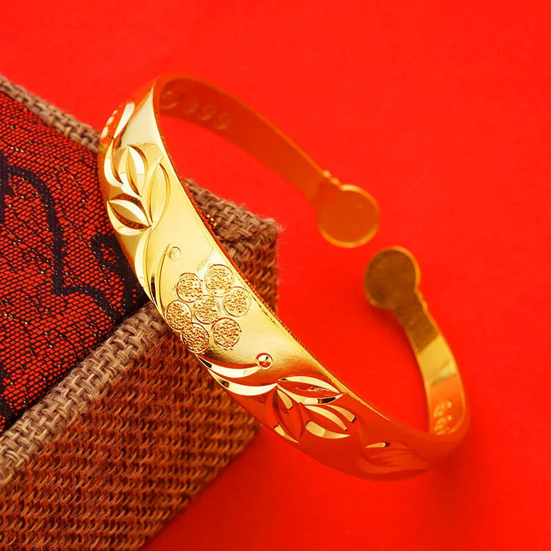 Vintage Flowers 24KT Open Bangles Bracelet